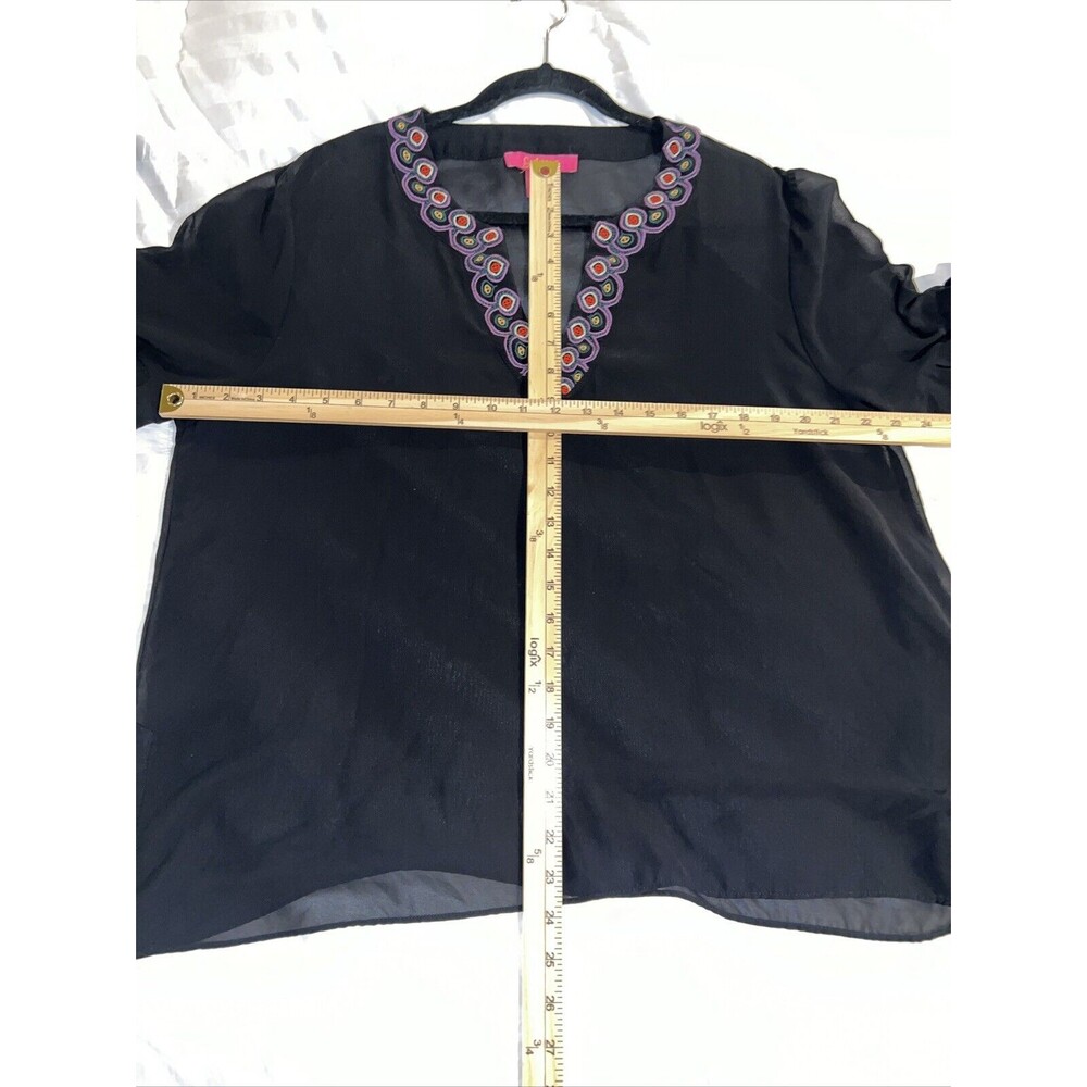 Catherine Malandrino Womens top XXL Sheer Embroider Bell Sleeve Whimsigoth Fairy - Picture 12 of 16